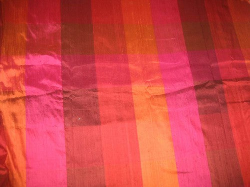 Silk Dupioni fabric Pink, Red &amp; Orange Colour Plaids~~Width 54&quot;DUPC23