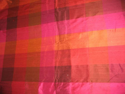 Silk Dupioni fabric Pink, Red &amp; Orange Colour Plaids~~Width 54&quot;DUPC23
