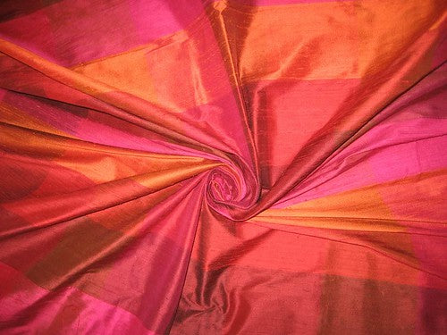 Silk Dupioni fabric Pink, Red &amp; Orange Colour Plaids~~Width 54&quot;DUPC23