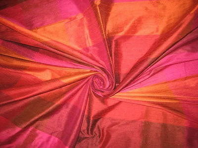 Silk Dupioni fabric Pink, Red &amp; Orange Colour Plaids~~Width 54&quot;DUPC23