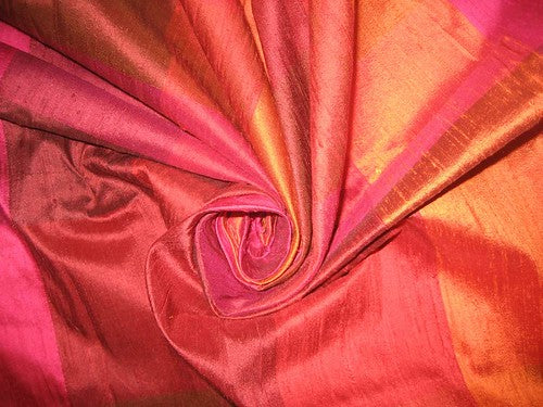 Silk Dupioni fabric Pink, Red &amp; Orange Colour Plaids~~Width 54&quot;DUPC23