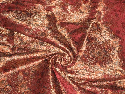 Silk Brocade Fabric Maroon floral design~Width 44