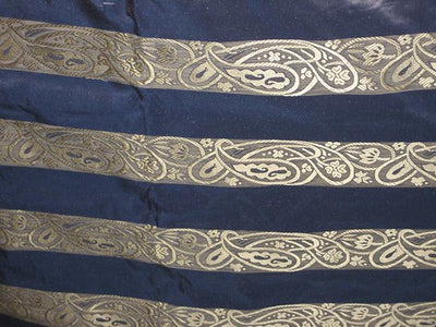 Navy blue colour with gold paisleys jacquard design~SILK TAFFETA FABRIC 54