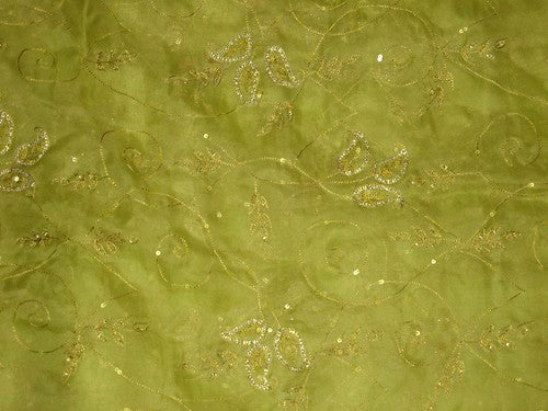 100%silk organza fabric Kiwi Green Colour beadwork 44&quot; wide [1017]