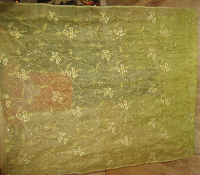 100%silk organza fabric Kiwi Green Colour beadwork 44&quot; wide [1017]