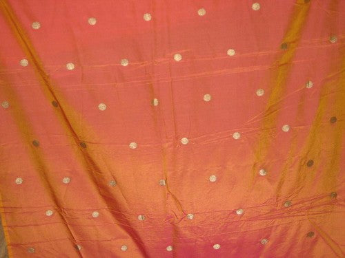 Iridescent Orange x Pink colour silk fabric with zari motifs~Width 44&quot;