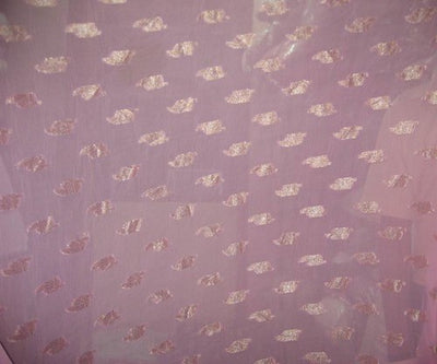 Polyester georgette fabric with metalic silver & gold jacquard~Baby Pink colour