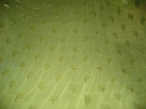 CLOSEOUT- Polyester georgette fabric with metalic silver &amp; gold jacquard~Apple Green colour
