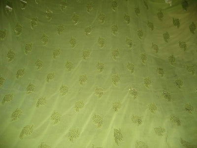 CLOSEOUT- Polyester georgette fabric with metalic silver &amp; gold jacquard~Apple Green colour