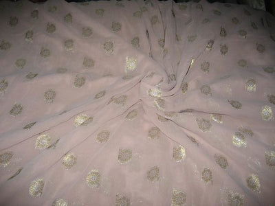 closeout-Polyester georgette with metalic silver &amp; gold jacquard~beige colour