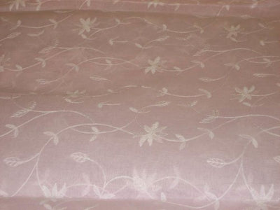 100 % Cotton organdy fabric embroidered pink colour w/white machine embroidered 44" wide[959]