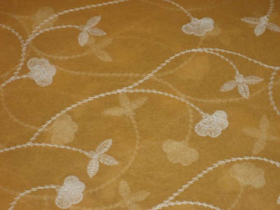 100 % Cotton organdy fabric embroidered Mango Yellow colour w/white machine embroidered 44" wide [962]