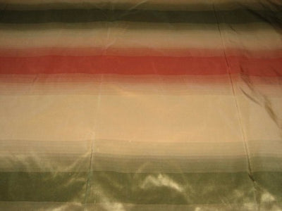 SILK TAFFETA FABRIC ~Green,Orange &amp; Sand Gold colour stripes 54&quot; wideTaf#S88[2]
