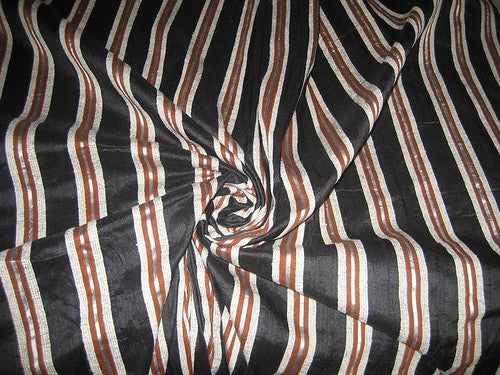 silk dupioni silk 44&quot; Black,Brown &amp; White colour stripes