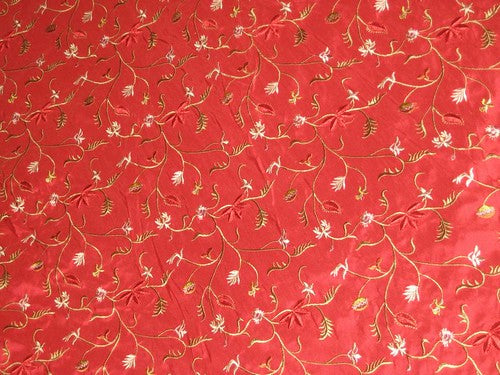 Extremely high quality silk dupioni silk 54-Red colour with floral embroidery