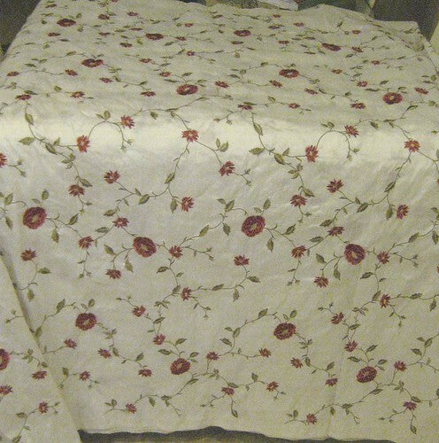 White colour silk dupioni fabric with bright Red flowers 54&quot; wide