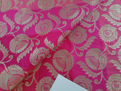 Brocade fabric stripes of two shades of hot pink with white gold floral color 44" wide BRO867[3]