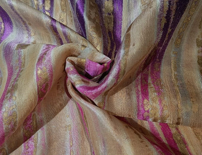 100% pure silk Tussar 44"wide available in two designs tie dye and gold print