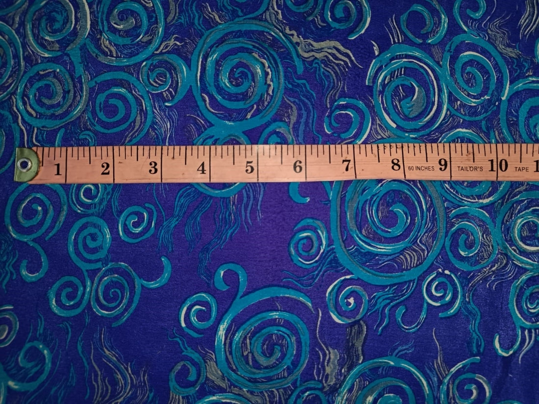 Pure silk crepe printed fabric royal blue see green color 16 mm weight [7999]