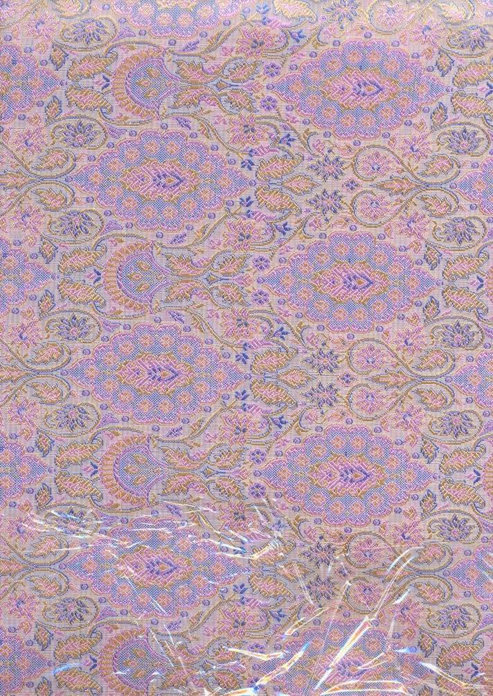 light pink / blue silk / viscose brocade