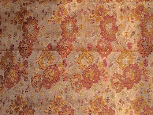 Pure Silk fabric with Floral jacquard design~Width 44~Rust