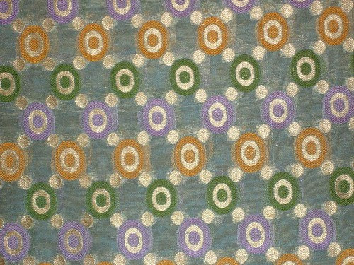 Pure silk fabric~Width 44~Jacquard design~Blue colour with Orange