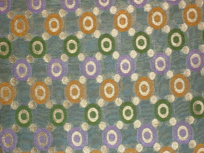 Pure silk fabric~Width 44~Jacquard design~Blue colour with Orange