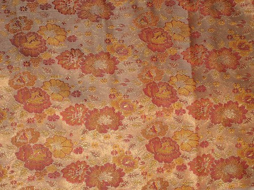 Pure Silk fabric with Floral jacquard design~Width 44~Rust