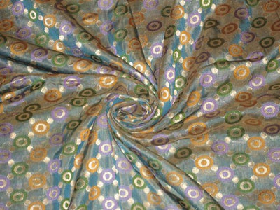 Pure silk fabric~Width 44~Jacquard design~Blue colour with Orange