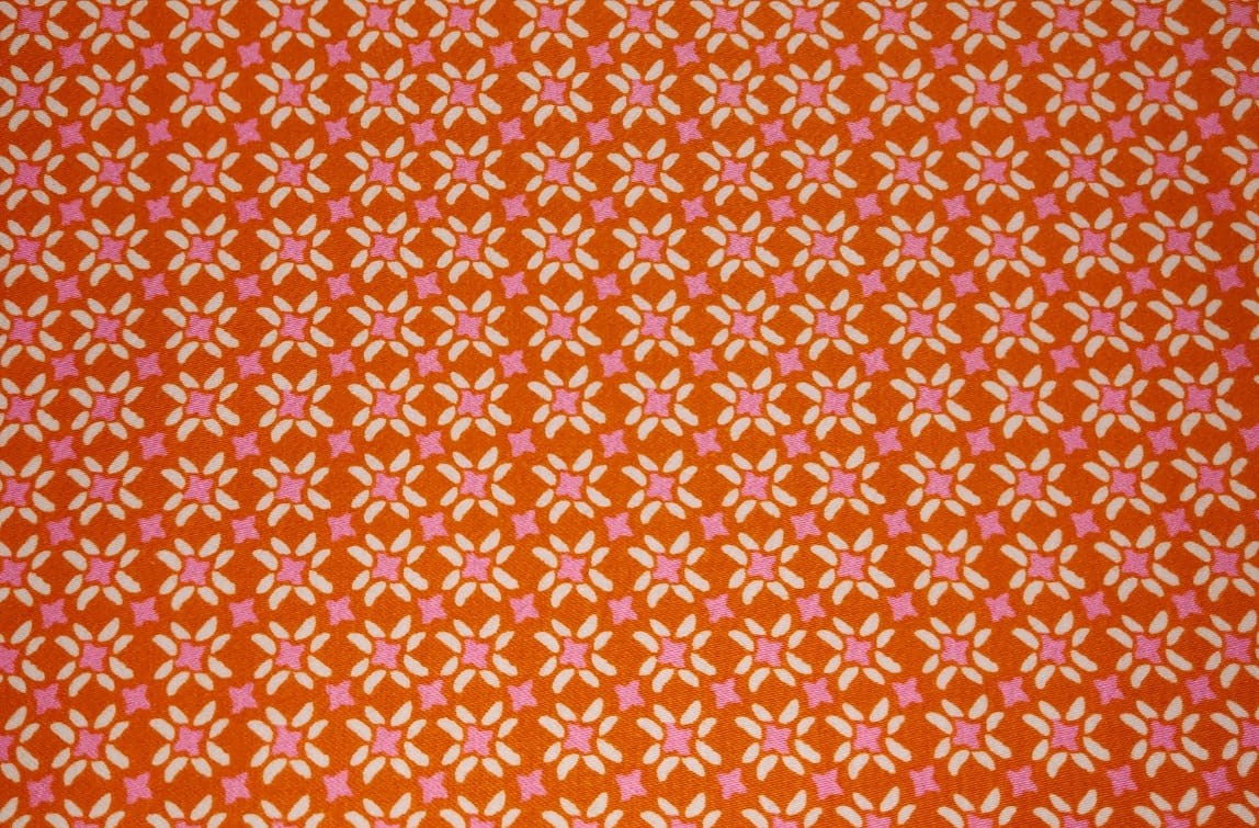 Cotton satin Lycra Twill print orange and pink 58" wide [12807]