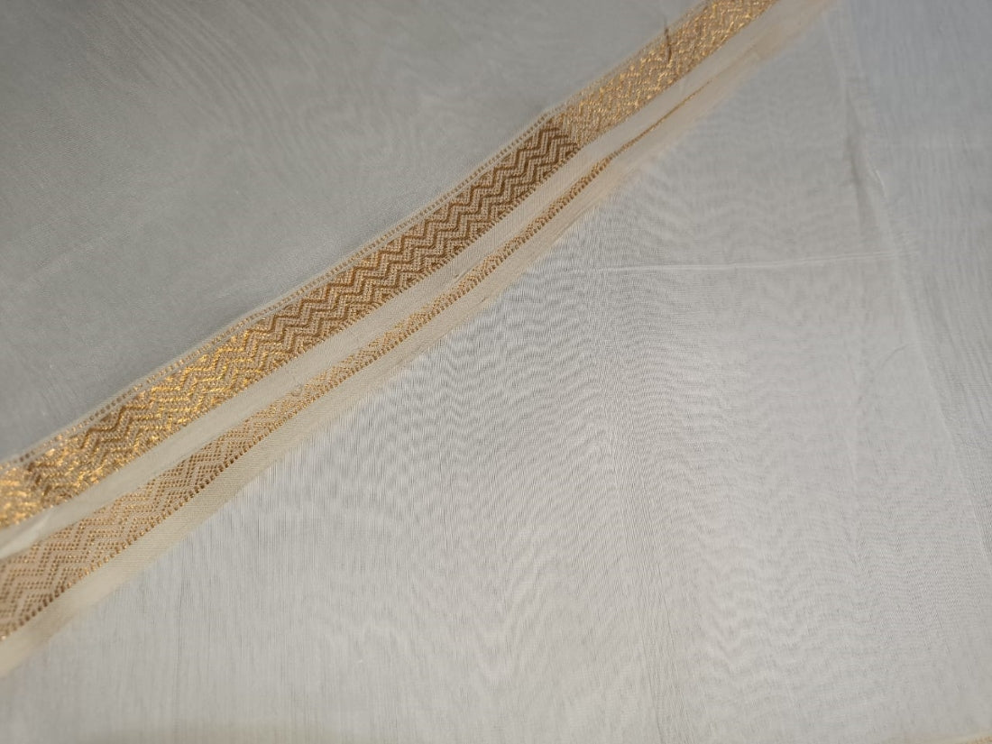 Silk Cotton Chanderi Fabric with metallic gold border 44&quot; wide [11988]