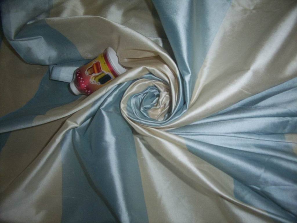 Silk dupioni pastel stripes BLUE AND IVORY CREAM for drapes 54" DUPS37