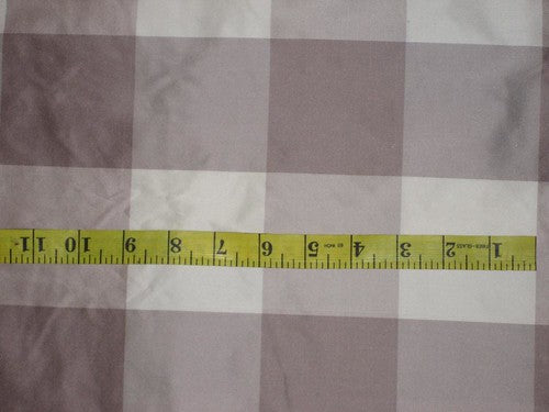 SILK TAFFETA FABRIC Ivory &amp; aubergine x brown colour plaids 54&quot; wide Taf#C20