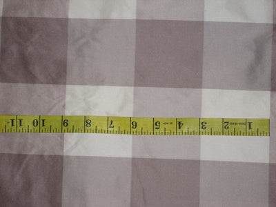 SILK TAFFETA FABRIC Ivory &amp; aubergine x brown colour plaids 54&quot; wide Taf#C20