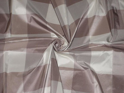 SILK TAFFETA FABRIC Ivory &amp; aubergine x brown colour plaids 54&quot; wide Taf#C20