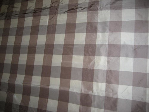 SILK TAFFETA FABRIC Ivory &amp; aubergine x brown colour plaids 54&quot; wide Taf#C20