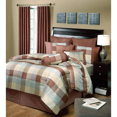 SILK TAFFETA FABRIC Ivory &amp; aubergine x brown colour plaids 54&quot; wide Taf#C20