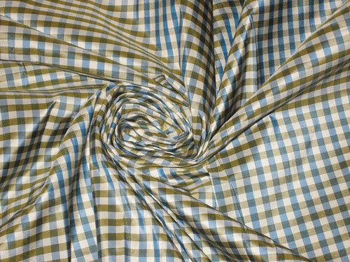 SILK TAFFETA FABRIC Navy blue,green and white colour plaid 54&quot; wide TAFC1[5]