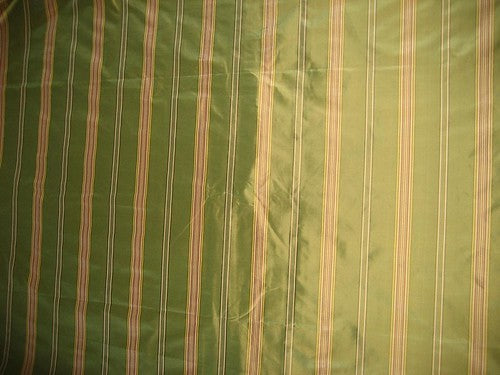 SILK TAFFETA FABRIC stripes~Apple Green n lime yellow colour