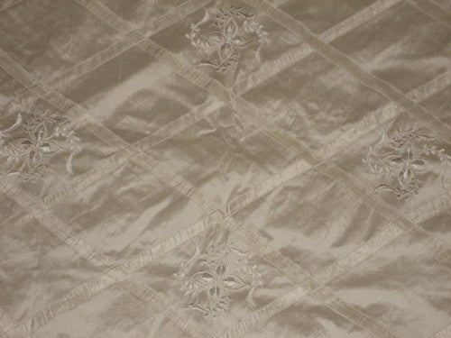 ivory diamond pintuck design ~with lace embroidered silk dupion 44&quot; wide