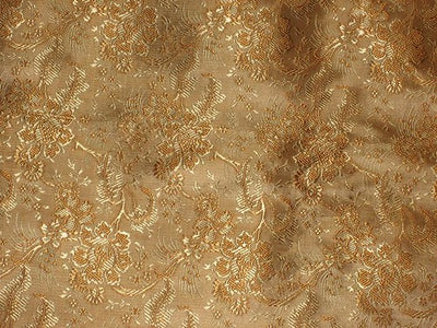 Silk Brocade Fabric Brown &amp; Gold Color ~Width 44