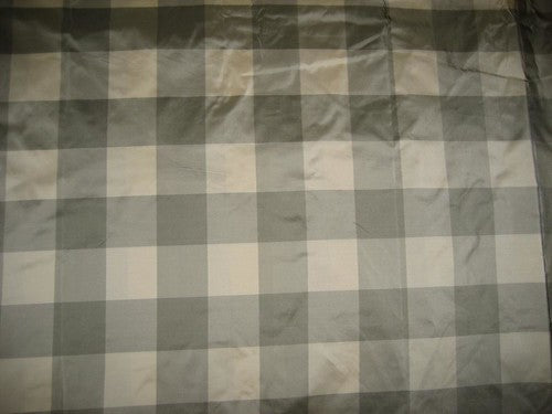 Silk Taffeta Fabric Silver Grey &amp; Ivory plaids 54&quot;