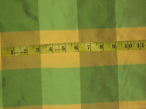 Silk Taffeta Fabric Green Yellow colour plaids 54" wide