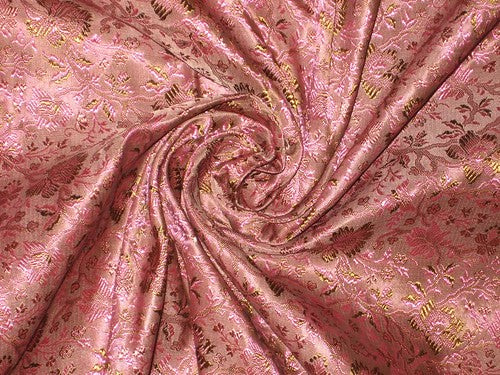 Silk Brocade Fabric Candy Pink &amp; Green Color~Width 44 BRO7[6]