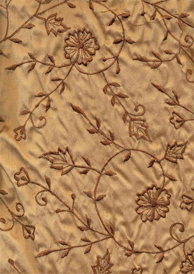 Rich chocolate brown silk dupioni embroidery 48" wide