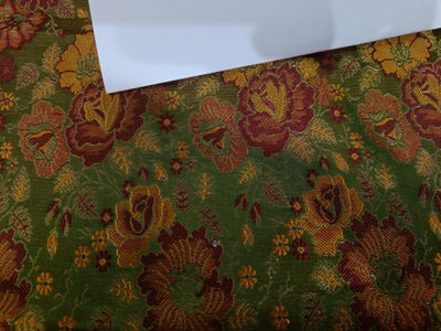 Silk Brocade fabric Green Floral single length 0.75 yards BRO34[2]