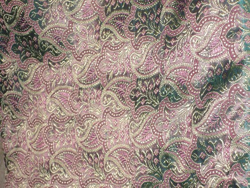 Silk Brocade 44&quot;Sea green,pink &amp; gold Colour