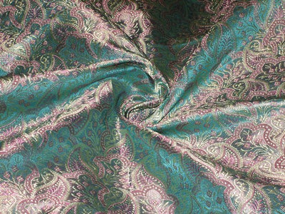 Silk Brocade 44&quot;Sea green,pink &amp; gold Colour