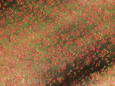 Brocade jacquard fabric Black,Red & Green Color floral butterflies 44" wide BRO232[2]
