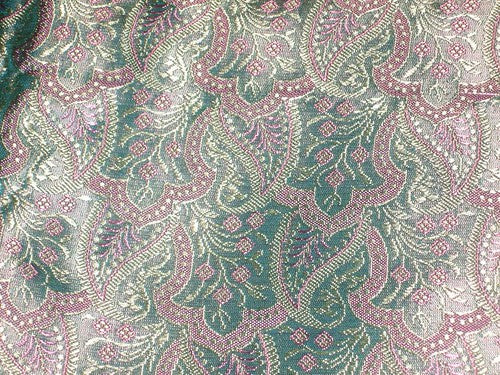 Silk Brocade 44&quot;Sea green,pink &amp; gold Colour